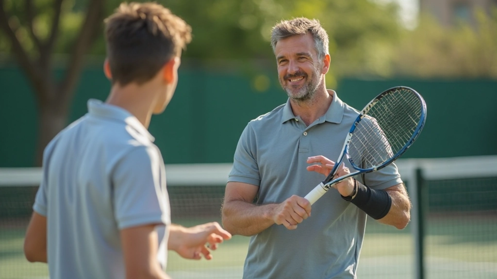 مدرب تنس يوضح تقنية الإرسال الصحيحة للاعب شاب