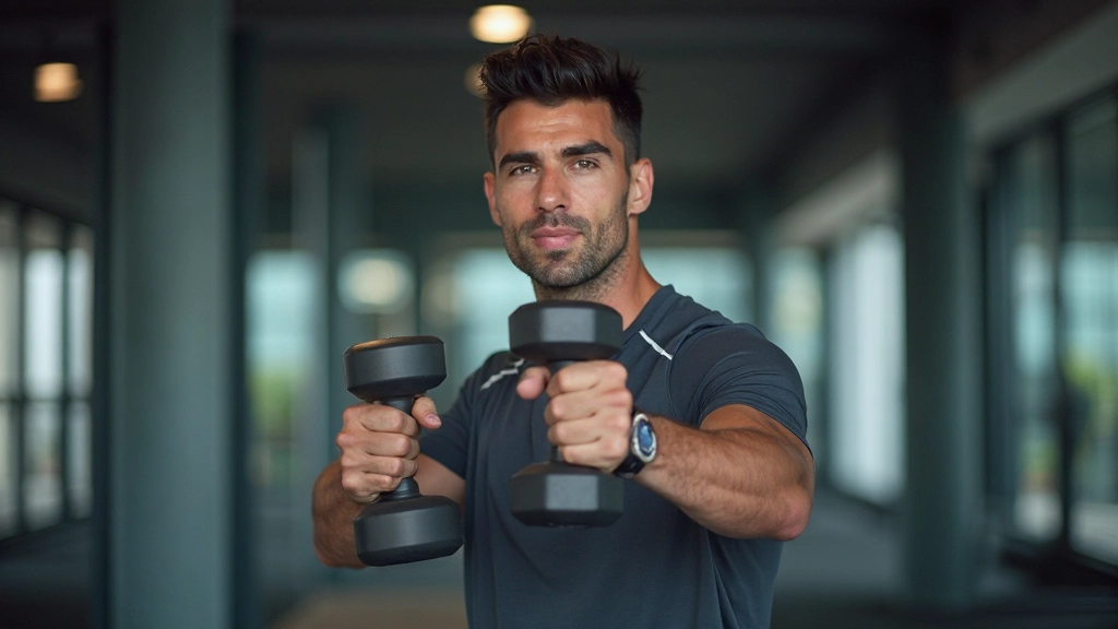 لاعب تنس يقوم بتمارين لياقة بدنية مكثفة في صالة الألعاب