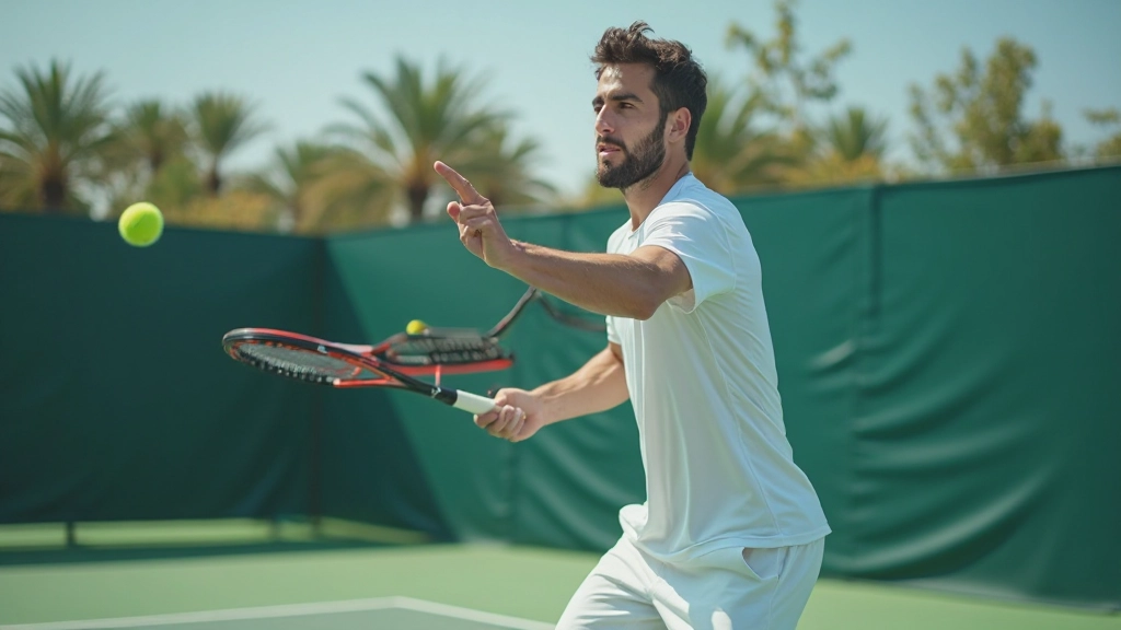 لاعب تنس يمارس تقنية الإرسال الصحيحة