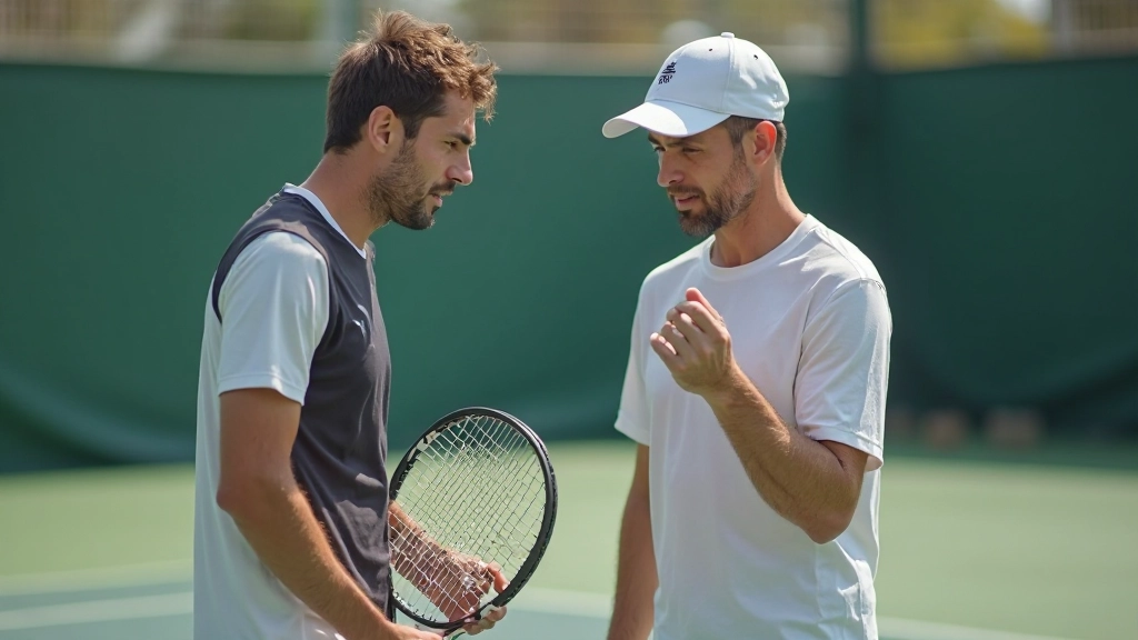 مدرب تنس يعمل مع لاعب على تقنيات التركيز والتدريب الذهني